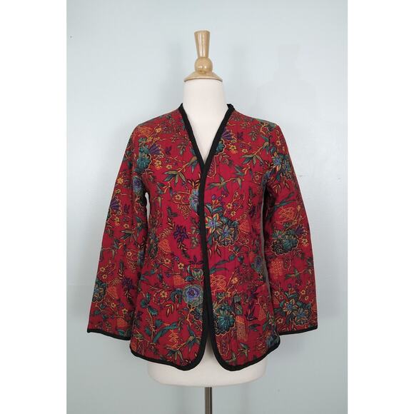 Vintage 70s AJ Bari Quilted Corduroy Chinoiserie Tangzhuang Asian Floral Blazer - Picture 4 of 8